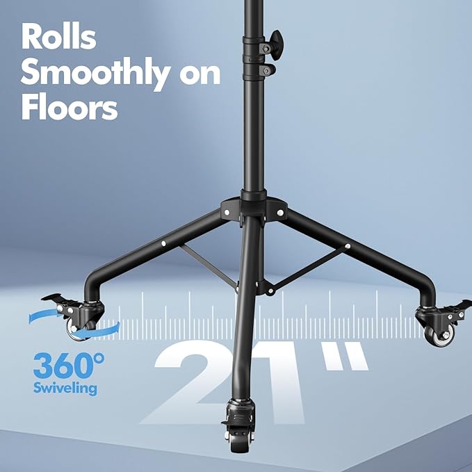OUKMIC Projector Stand Tripod Laptop Tripod on Wheels with 2 Shelves, Adjustable Height 26 to 49 Inch Portable Podium Stand with Gooseneck Phone Holder for Office, School, Home, DJ Racks