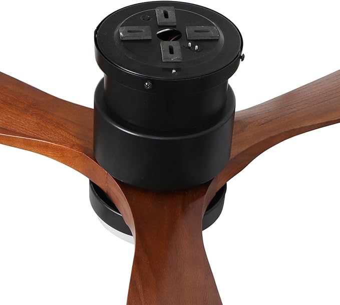revoici 52" Ceiling Fans Flush Mount with Lights and Remote Control, Dark Brown Solid Wood Ceiling Fans for Indoor Outdoor Farmhouse, Timing 6 Speeds 3 Color Light with Memory Lighting