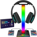 CybJoy Gaming Headphone Stand PC Accessories - RGB Headset Stand with 2 USB and 1 Type-C Ports, LED Headphone Stand Gift for Boys Men, Computer Game Accessories for Desk