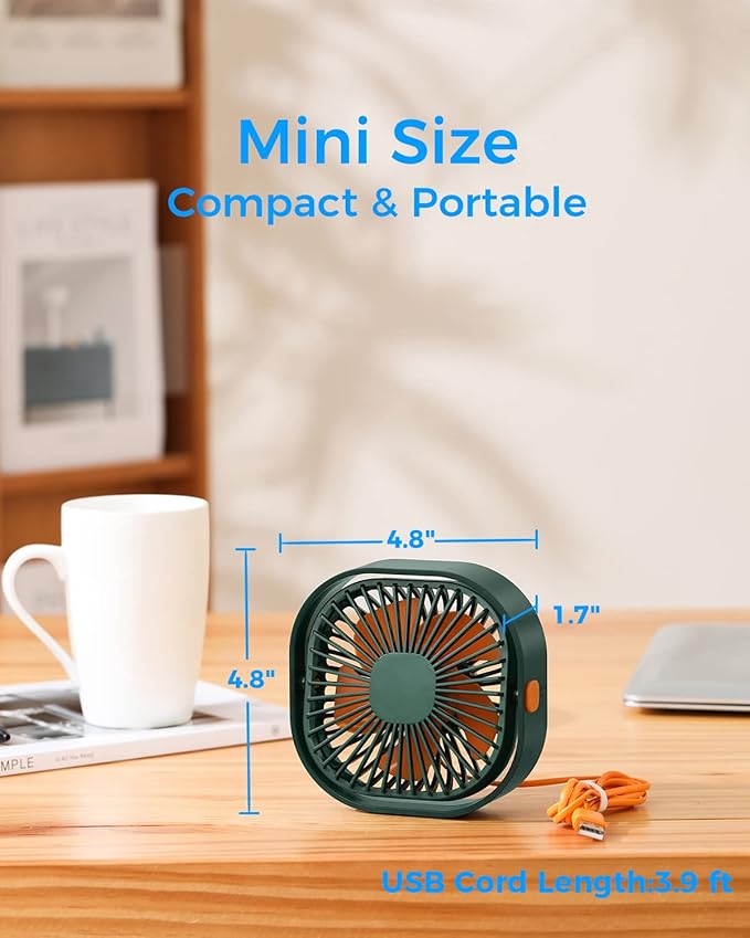 RJVW 4 Inch Small USB Desk Fan, 3-Speed Portable & 360°Rotatable Mini Cooling Fan, USB-Powered Desktop Fan for Home Office Bedroom Dorm Indoor Outdoor Summer Gift