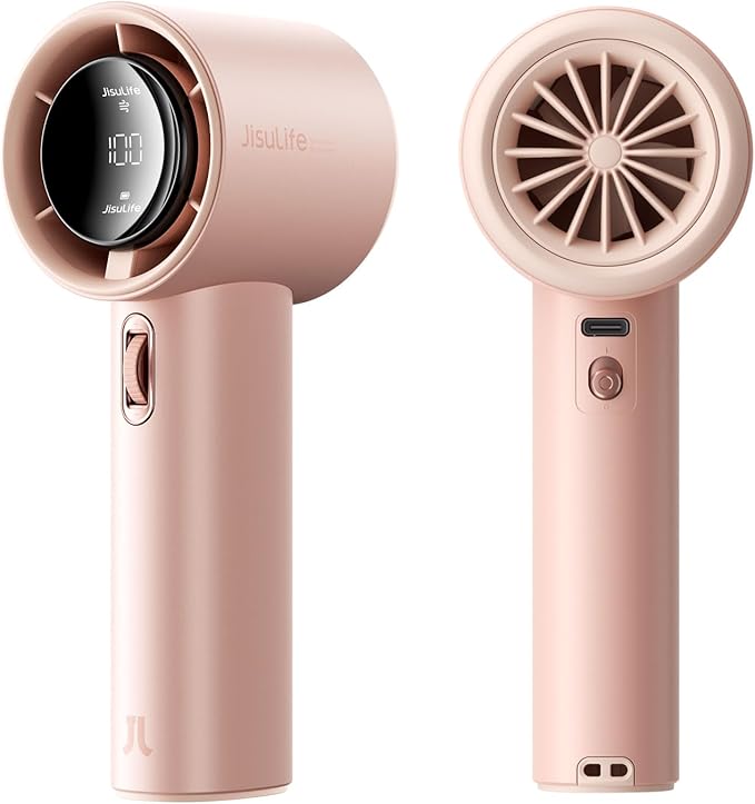 JISULIFE Portable Handheld Fan, Speed(1-100) Adjustable Turbo Mini and 3600mAh Battery Rechargeable Personal Fan, Digital Display, Gifts for Women Men Travel/Camping/Outdoor-Pink