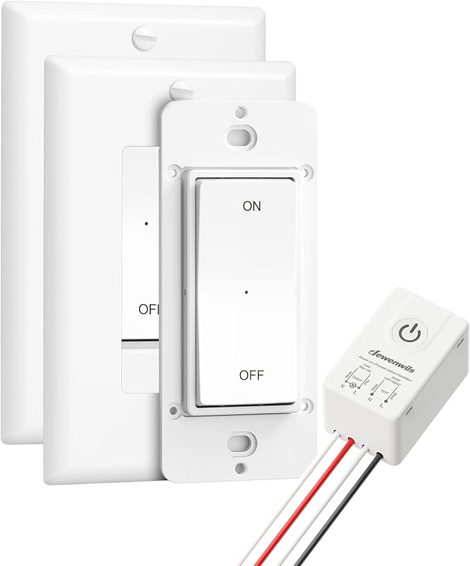 DEWENWILS Wireless Light Switch and Receiver Kit, 15A, No Wiring, No Interference, 100FT Control Range, Remote Light Switches Wireless for Lamp, Ceiling Light, Fan, 2 Transmitter+1 Receiver