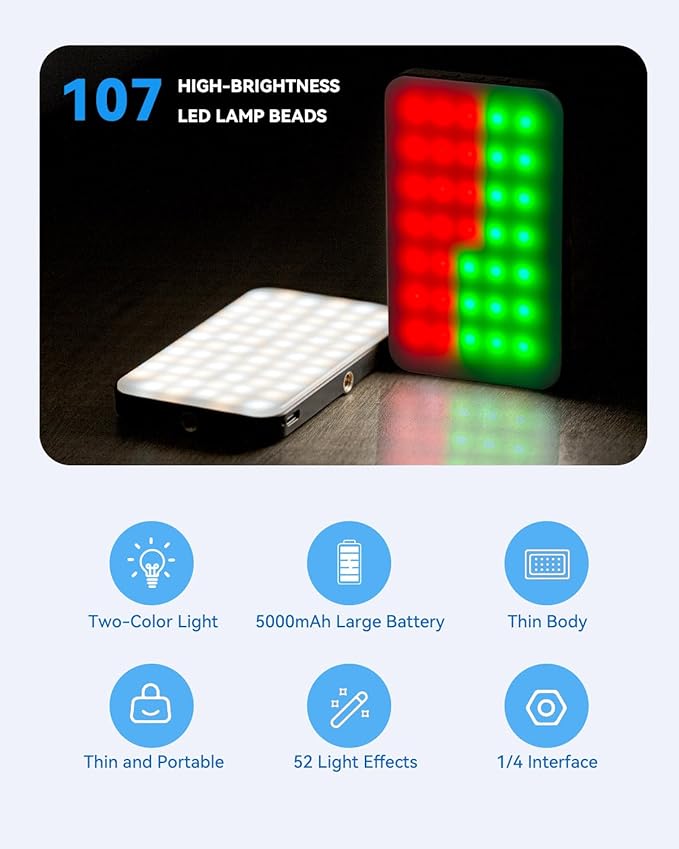 5000 mAh Portable Selfie Light for iPhone: RGB Rechargeable Phone Fill Lights, Ring Light for Camera Picture, Makeup Photo, Video Conferences, Laptop Use, Zoom Meetings, TikTok, Vlog Photography