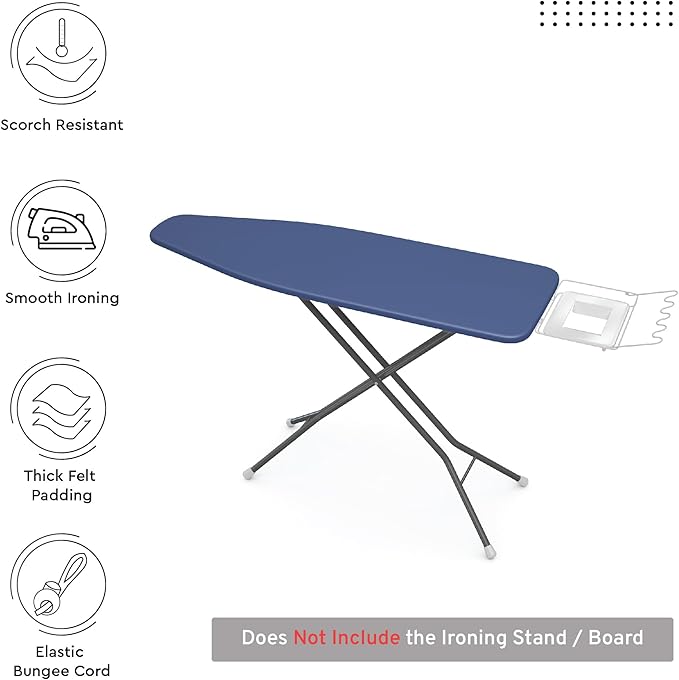 Encasa XO Ironing Board Cover and Pad 54"x18" - 4mm Felt X-Large Iron Board Cover with Padding - Heat Resistant, Stain-Safe Dye, Non Slip Elastic Bungee Cord Tightening Iron Table Cover Cobalt