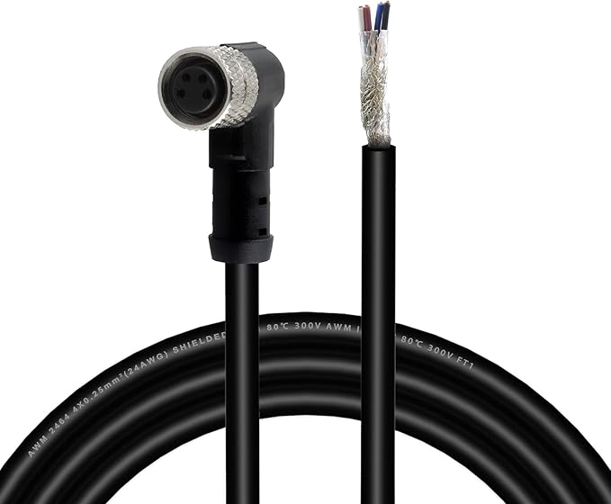 Lonlonty M8 Connector Aviation Sensor Cable - Female 4 Pin Right Angle 6.5Ft/2M Aviation Socket Shielded Electrical Cable for Industrial Automation Control,Fieldbus Module,Device Network
