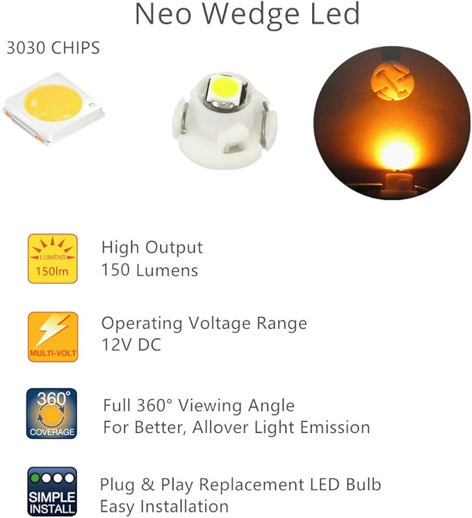 WLJH Yellow Climate Control Panel Lights A/C Dashboard Dash Heater Indicator Light Switch Led Bulbs Replacement Kit For Camry Corolla Tacoma Matrix, Pack of 10