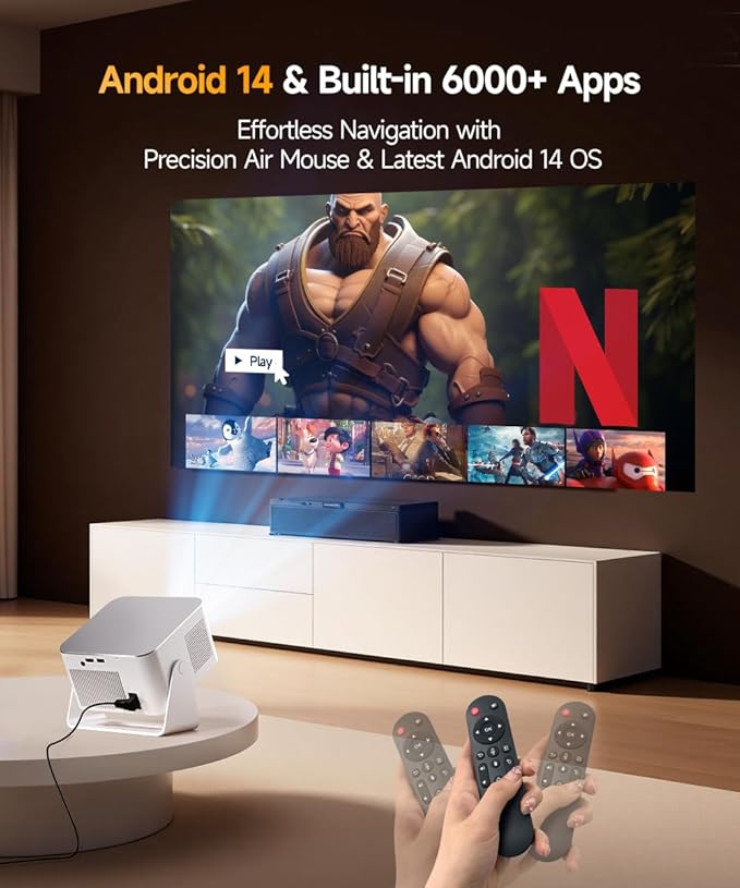 Android 14 Smart Projector with 4K 8K Support, Mini Projector with Wifi6 and Bluetooth5.4, 600 ANSI, Auto Focus & Obstacle Avoidance 1080P Portable Movie Proyector for Home Outdoor, Magcubic HY350Max