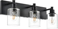 TODOLUZ Industrial Wall Sconce Lighting in Matte Black Finish, 3-Light Bathroom Vanity Light Fixtures with Clear Glass Shades (E26 Bulb Base)