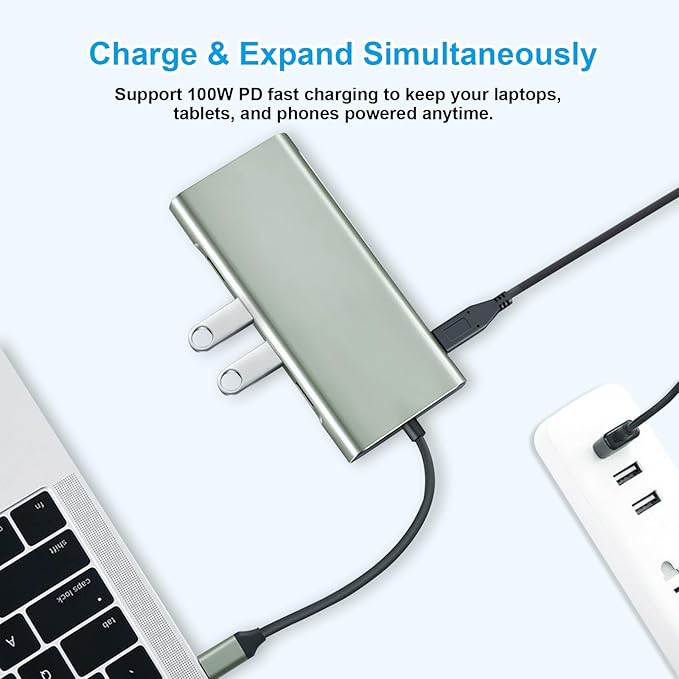 Vrebrey USB C Hub 11-in-1 Docking Station, Type-C Multiport Adapter with 4K HDMI, VGA, 100W PD, USB 3.0, RJ45 Ethernet, SD/TF Card Reader, AUX, Compatible with MacBook Pro/Air, Chromebook, Laptops