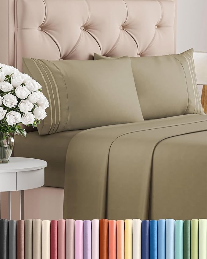 Full Size 4 Piece Sheet Set - Comfy Breathable & Cooling Bed Sheets Set - Hotel Luxury Bedding for Women, Men, Kids, Teens, Boys & Girls - Deep Pockets, Ultra-Soft and Wrinkle Free - Oeko-Tex - Khaki