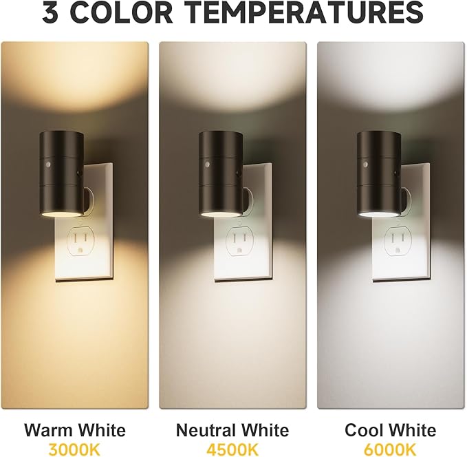 NIORSUN Night Lights Plug into Wall, Dimmable with 3 Color Modes & Auto On/Off Sensor, Ultra-Slim Nightlight for Hallway, Bathroom, Bedroom, Nursery, Kitchen (10 Pack, Black)