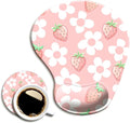 Ergonomic Mouse Pad with Wrist Support,Mouse Pad with Wrist Rest and Coaster Set,Office Supplies Non-Slip Mouse Pads for Desk, Non-Slip Comfortable,Pink Floral Kawaii