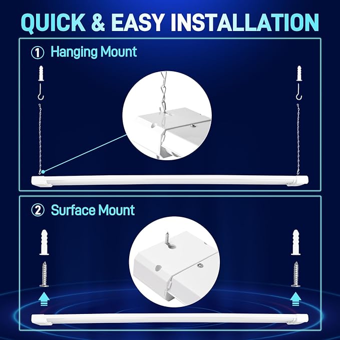 hykolity 5000K LED Shop Light Linkable, 4FT Daylight 42W LED Ceiling Lights for Garages, Workshops, Basements, Hanging or FlushMount, Included Power Cord and Pull Chain, 4400lm, ETL- 1 Pack