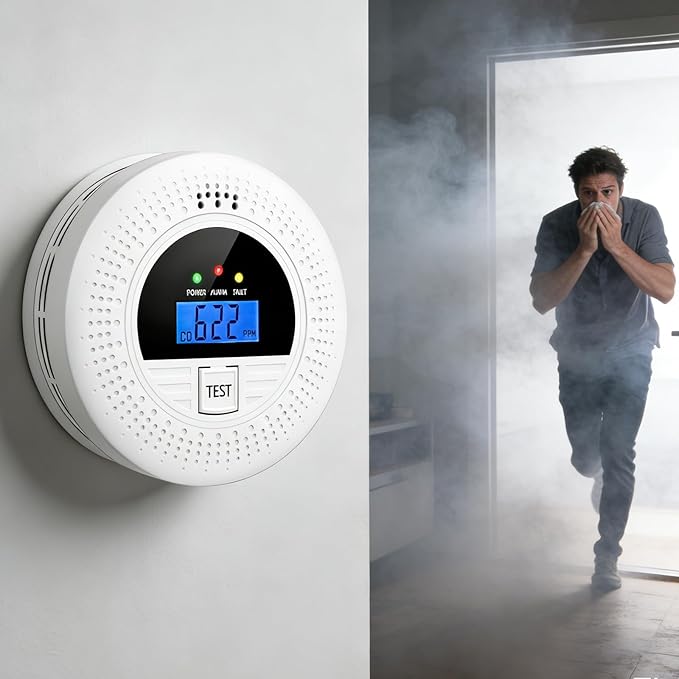 Combination Smoke and CO Detector with Battery Operated, Test Button, LCD Display