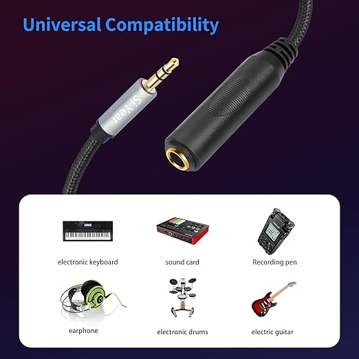 SiYear 1/4" to 3.5mm Headphone Extension Cable - 6.35mm Quarter inch to1/8 Fmale Stereo Jack Audio Adapter for Amplifiers, Speaker, Guitar Amp,Home Theater, Mixing Console (0.3m/2PACK)
