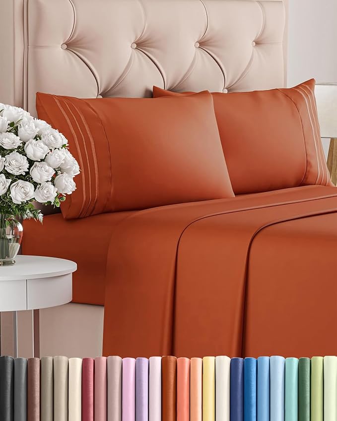 Full Size 4 Piece Sheet Set - Comfy Breathable & Cooling Bed Sheets Set - Hotel Luxury Bedding for Women, Men, Kids, Teens, Boys & Girls - Deep Pockets, Soft and Wrinkle Free - Oeko-Tex - Terracotta