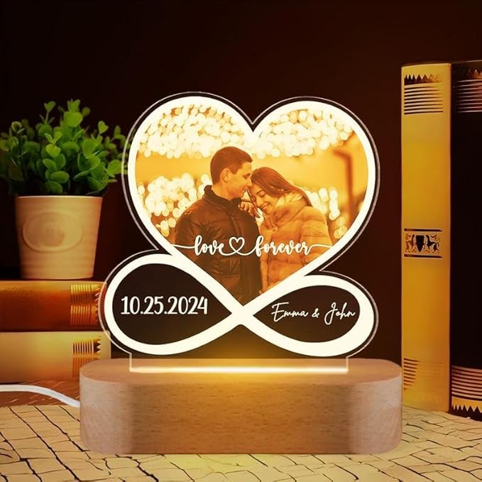 Personalized Couple Night Light, Custom Photo with Name LED Light, Gift for Couple, Love Forever Lamp, Valentine's Day Gift (Style 4)