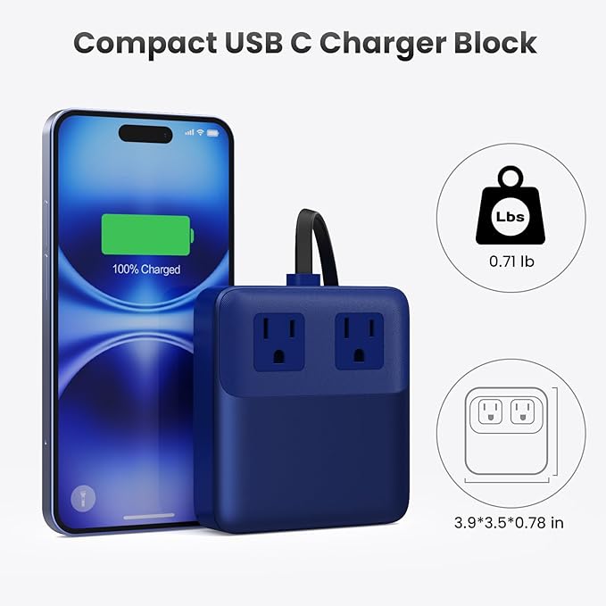 135W Charging Station USB C Power Strip,6-in-1 GaN USB C Charger Block with Plug &5ft Cord,2 AC,2 USB-A,2 USB-C,PD 65W Laptop Charger for MacBook,iPhone 16/15/14,Desktop Fast Charging for Home,Office