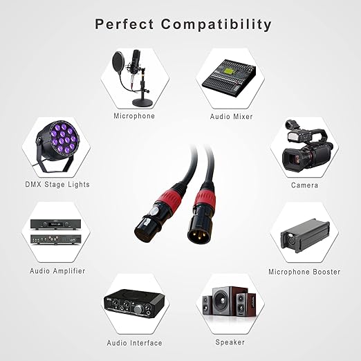 AuxLink XLR Cables 50ft 6Pack, Microphone Cable, Balanced XLR Male to Female Mic Cable Gold-Plated 3-Pins XLR Speaker Cables Compatible with Microphones, Stage Lighting, Speaker Systems and More