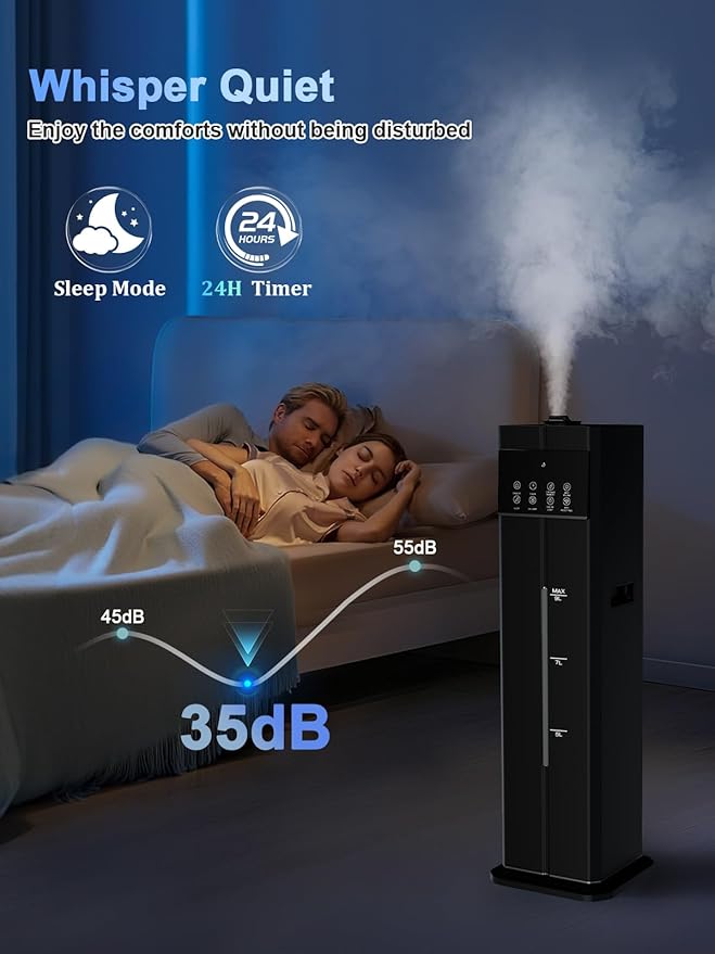 Zeova 9L/2.4Gal Smart Cool Mist Humidifier, Top Fill Quiet Humidifier Large Room, Covers 550ft², App & Remote Control, 60H Runtime, 7 Colors Light, 4 Mist Modes Humidifiers for Bedroom, Office, Black