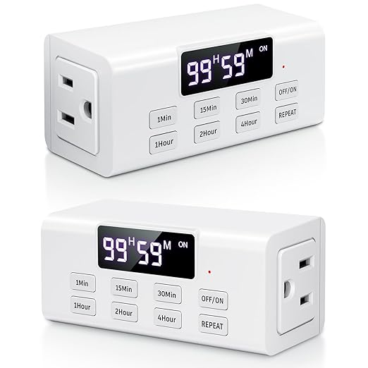 COKWEL Countdown Timer Outlet, Up to 99 Hours, Large Screen and Repeat Function, Inodoor Auto Shut Off Timers for Charger Light Vacation Security,Digital Timers for Electrical Outlets 2 Pack