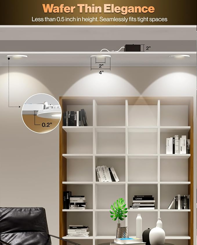 Sunco 3 Inch LED Recessed Slim Down Light for Indoor Ceiling Fixture Home Living Room Bedroom, 6W 500 Lumens, Selectable CCT 2700K/3000K/4000K/5000K/6000K, 0-10V Dimmable, AC120V 4 Pack.