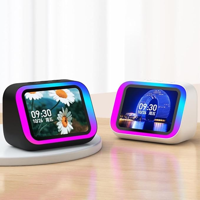Felvoro White Smart Alarm Clock with Wireless Bluetooth 5.4 Speaker & Dynamic RGB Light,Hi-fi Stereo Sound,Hd Large Screen Display