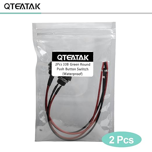 QTEATAK 1/2"(12mm) Pre-Wired Mounting Hole On/Off Green Mini Round Waterproof Momentary Push Button Switch JF-33B -2Pack