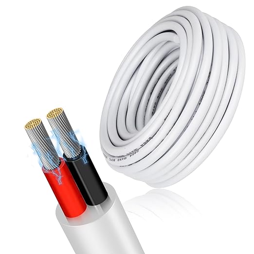 18 Gauge 2 Conductor Electrical Wire, 49.2FT Low Voltage 18/2 Tinned Copper Stranded 2 Wire Cable, 18 AWG White Flexible Extension Power Cord for Automotive, LED Lamp, Outdoor Landscape Lighting Etc