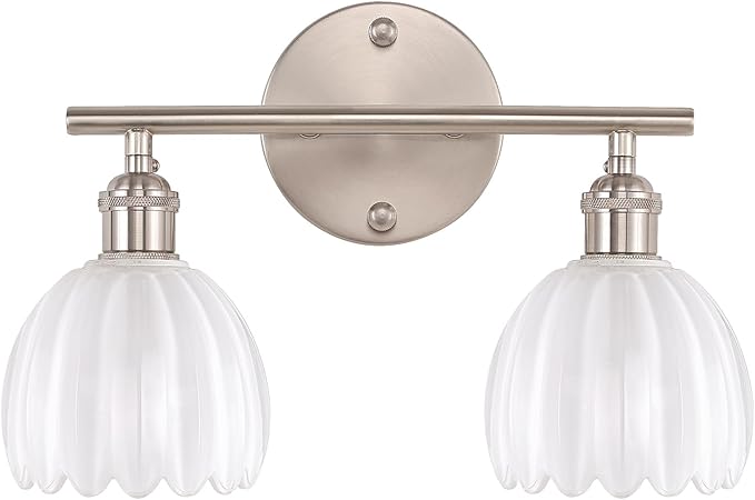 Shenmoyl Bathroom Light Fixtures, 2-Light Vanity Wall Light Over Mirror with White Tulip Glass Shade for Bedroom Living Room (Bulb Not Included), Satin Nickel
