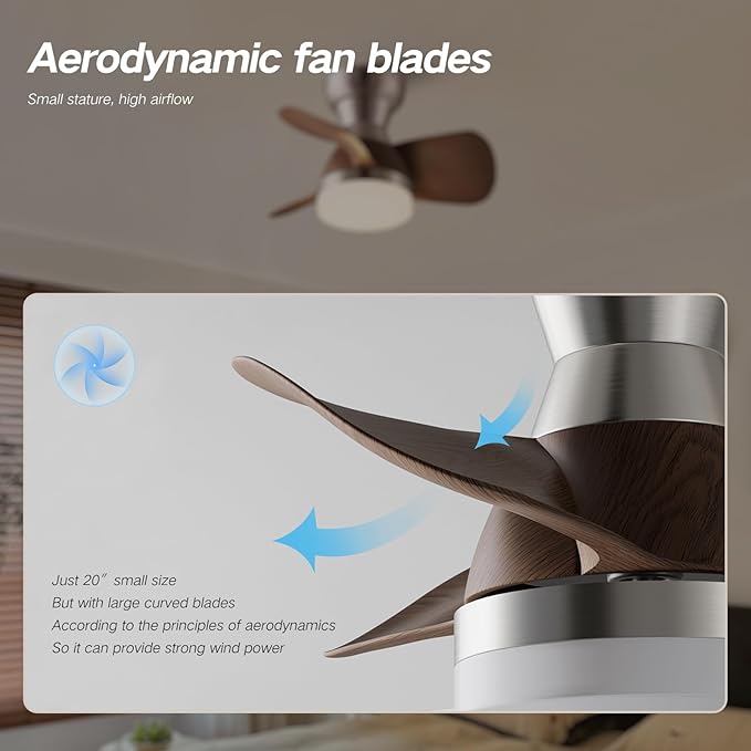 Myleoron 20 Inch Ceiling Fan with Light，3 Blades，Silver with Light with Remote Control Small Ceiling Fan ， Suitable for Living Room, Dining Room，Bedroom