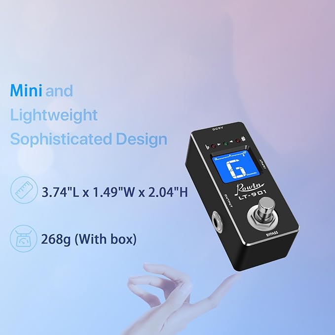 Rowin Guitar Tuner Pedal High Precision Chromatic Tuner with LCD Display for Guitar Bass Voline True Bypass LT-901