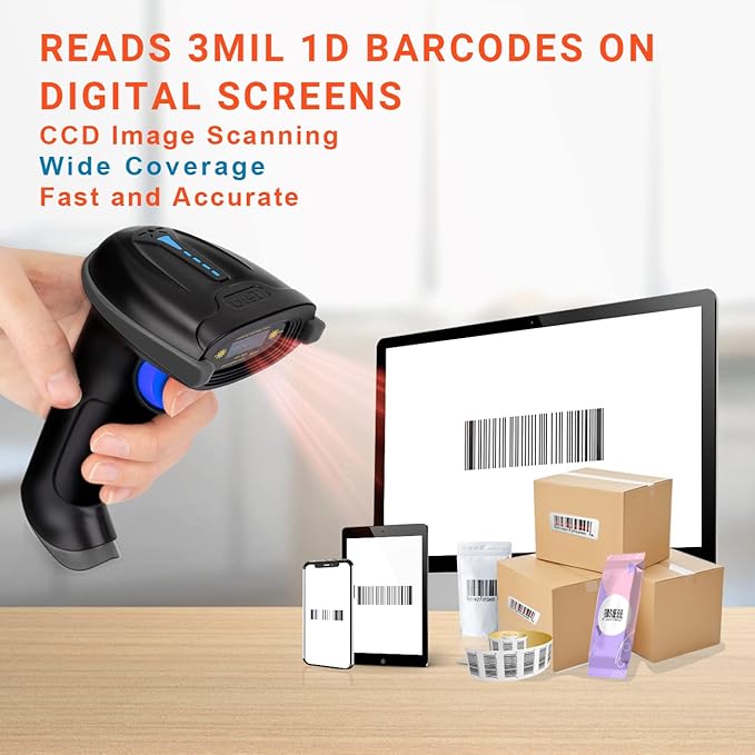 Tera Pro 1D Wireless Barcode Scanner 3 in 1 Bluetooth & 2.4G Wireless & USB Wired CCD Cordless 2500 Pixel Bar Code Reader with Battery Level Indicator for Windows Mac Android iOS Model T5100C