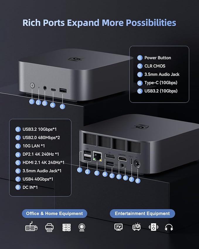 Beelink SER9 Max Mini PC AMD Ryzen 7 H 255 (8C/16T, up to 4.9GHz), 32GB DDR5 RAM 1TB PCle4.0 SSD, Radeon 780M Graphics, USB4.0/ Triple Display/ WiFi6/ BT5.2/10Gbps LAN Mini Computer