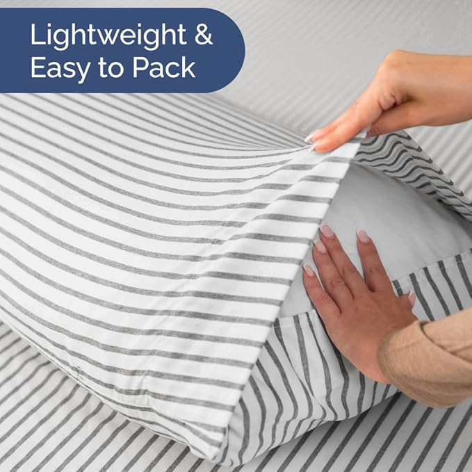 RV Short Queen Sheet Set 60 X 75 - 4 Piece RV Short Queen Bed Sheets - Soft, Breathable & Cooling - Designed for Bunks, Trailers & Campers - Fits 8” to 12" Mattress - Luxury Bedding - Grey Stripes 2