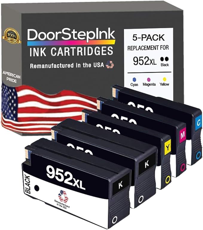 DoorStepInk 952XL 2 Black, 1 Cyan, Magenta, Yellow Remanufactured Ink Cartridge Replacement for HP 952XL — Compatible with OfficeJet 7740/8715 / 8216/8719 — High Yield 5-Pack