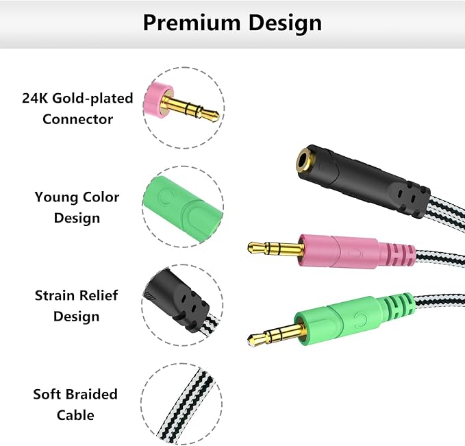 MillSO Headphone Splitter for Computer CTIA 3.5mm TRRS Female to Dual TRS Male Mic Audio Jack Y Adapter Headset Splitter Cable for PC Laptop to Gaming Headset - 8inch/20cm