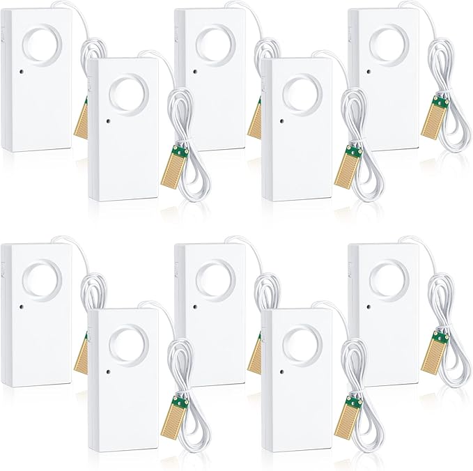 Hoteam 5 Pcs Water Sensor Alarm Leak Detector 120db Water Leak Alarm 9v Battery Flood Sensor Detector Overflow Security Alert for Home Basement Kitchen Garage Bath Tub Sink, White