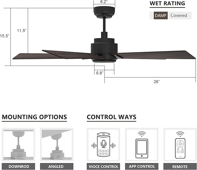 SMAAIR Smart WiFi LED Ceiling Fan, 52inch Plywood Outdoor Smart Ceiling Fan with Remote, App Control with Timer and Schedule, Compatible with Alexa/Google Assistant/Siri Shortcuts (Black/Walnut)