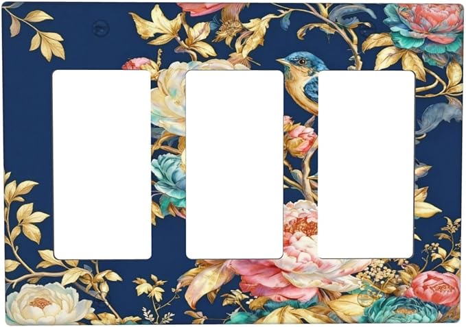 Bvtewkhz Floral Birds Morris 3 Gang Triple Rocker Decorative Outlet Covers Light Switch Plate Electrical Receptacle Switchplate For Bathroom Kitchen Bedroom