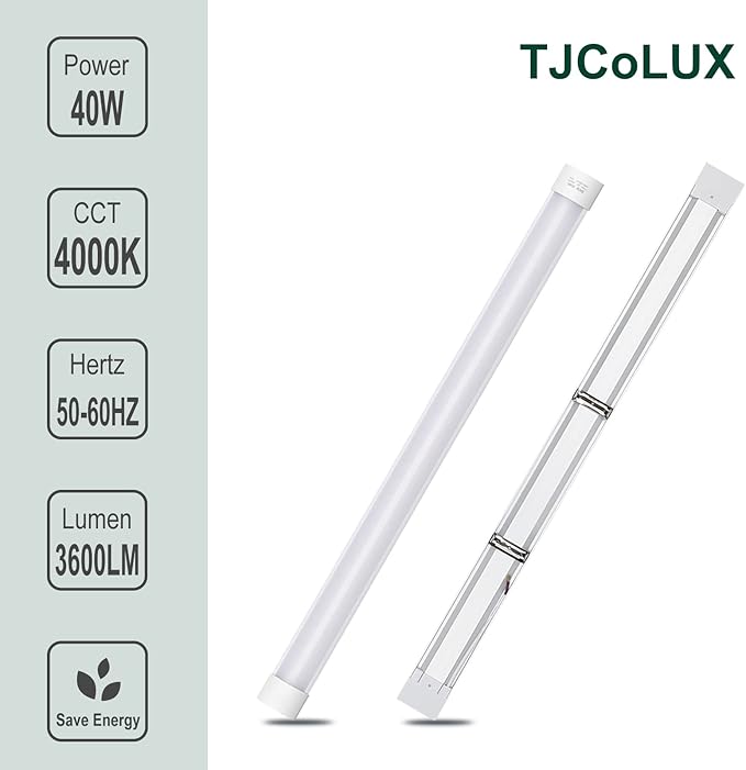 colmeguna 2 Packs 4FT LED Batten Light, Ultra-Thin Slim Ceiling Surface Mounted Light, 40W, 4000K, IP20, LED Ceiling Lamp for Garage, Shop, Hallway, Office, Market