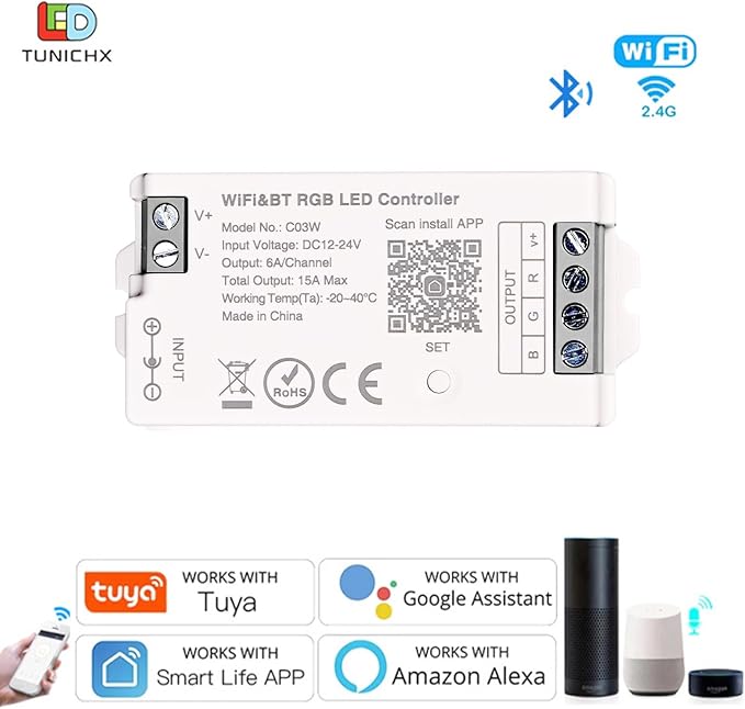 TUNICHX RGB SMD FCOB LED Strip 2.4 GHz WiFi Group Controller Alexa Google Home Smartphone APP Control Compatible with WR01RF LM096 FUT095 FUT096 B3 T3 Mi-Boxer/Mi-Light（RF Remote Does not Included