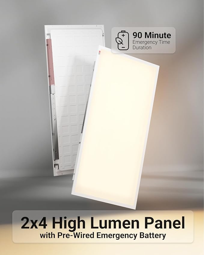 Sunco 24 Pack 2x4 LED Flat Panel Light Drop Ceiling Office Fixture with Emergency Battery Backup, 90 Minute Duration, 7760 LM, Selectable Features, 40/50/60W, 4000/5000/6000K, Dimmable (0-10V) ETL.