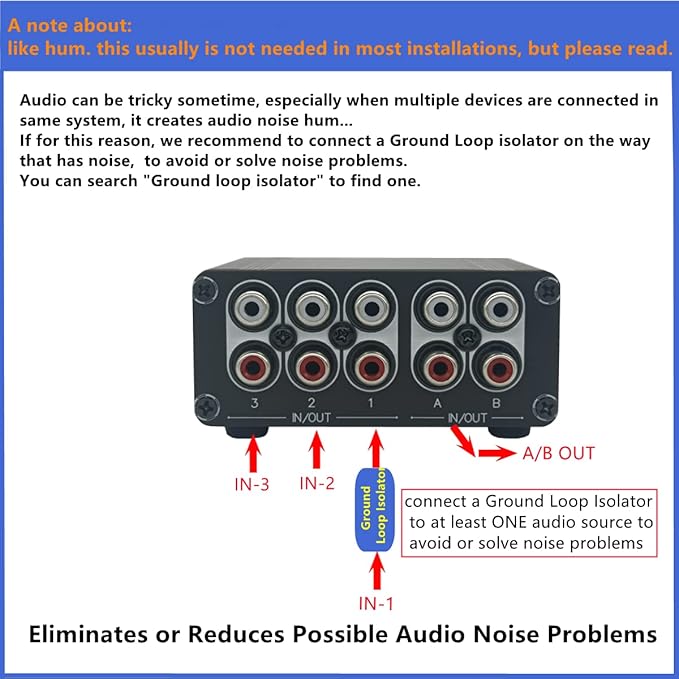 TENEALAY 3 in 2 Out RCA Stereo Audio Switch Input Signal Source Switcher Selector Splitter Box -RC32