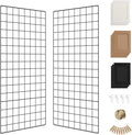 Wall Photo Grid Shelf, Wall Hanging Ins Art Display Grid Panel for Decor & Storage, Metal Wire Notice Boards & Memo Board, Mesh Tool Organiser, Wall Photo Frame 2 Pcs (Black, 15.7 x 31.5 inches)