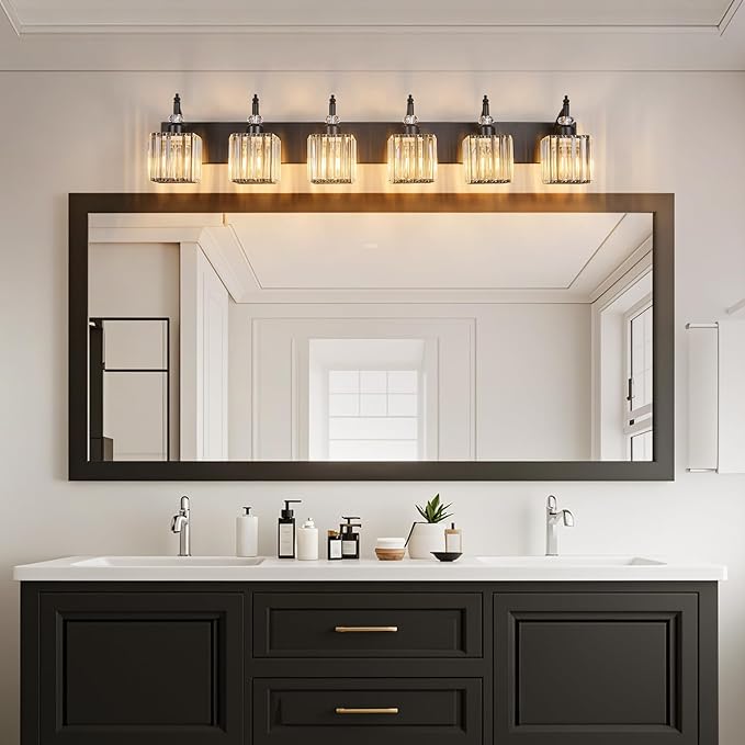 BBLLWJ Crystal Vanity Lights - Black, 6 Light Bathroom Vanity Light with Crystal Fixture, Modern Style for Bathroom Mirror