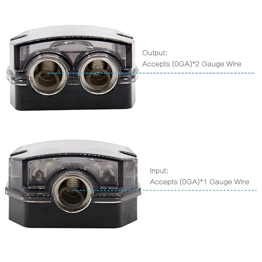 RKURCK 2 Way Power Distribution Block, 0/2/4 AWG Gauge in, 0/4/8/10 Gauge Out, Car Audio Stereo Amp Distribution Connecting Block for Audio Splitter (1x0GA+2x0GA)