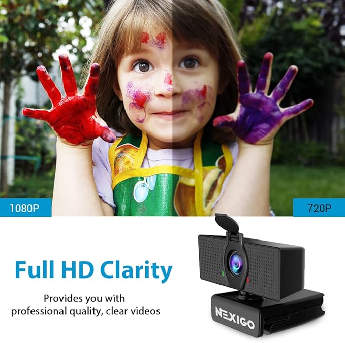 NexiGo N60 1080P Webcam with Microphone, Software Control & Privacy Cover, USB HD Computer Web Camera, Plug and Play, for Zoom/Skype/Teams, Conferencing and Video Calling