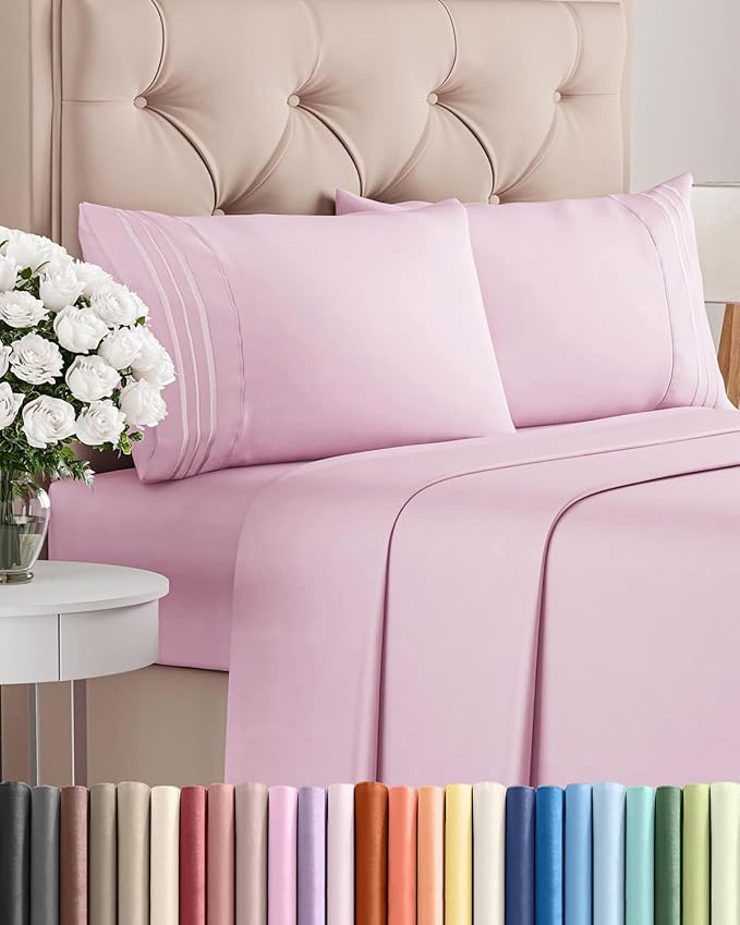 Cal King Size 4 Piece Sheet Set - Comfy Breathable & Cooling Bed Sheets Set - Hotel Luxury Bedding for Women, Men, Kids, Teens, Boys & Girls - Deep Pockets, Soft, Wrinkle Free - Oeko-Tex - Light Pink