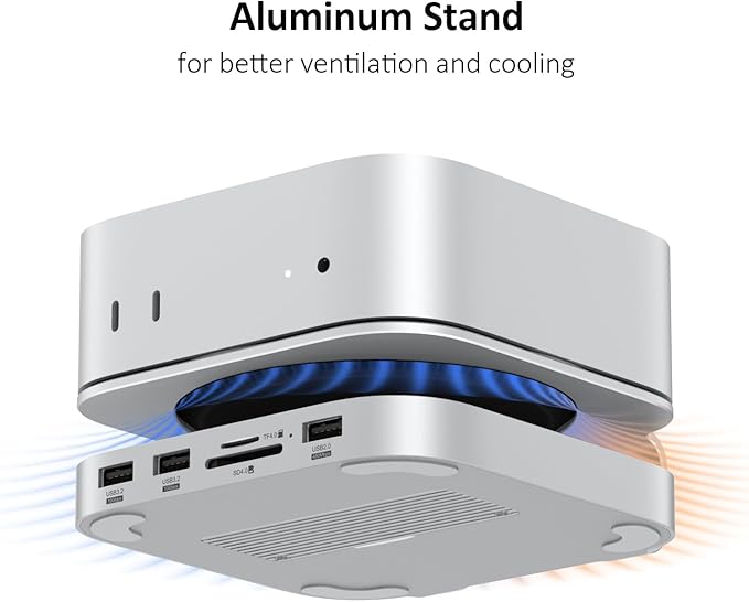 Akyyajaure Mac mini Hub: 10 in 1 Aluminum Stand & Dock for Mac mini M4 Pro with M.2 NVMe SSD Enclosure, 4K60hz HDMI, 10Gbps USB-A*2, SD/TF Card Readers, USB 2.0